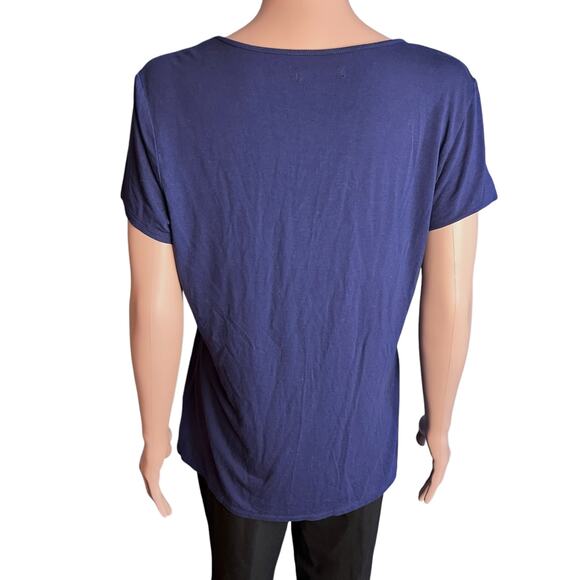 Adrianna Papell Blue Embellished Blouse L Rhinestones Cap Sleeve Date Theater - Picture 4 of 5